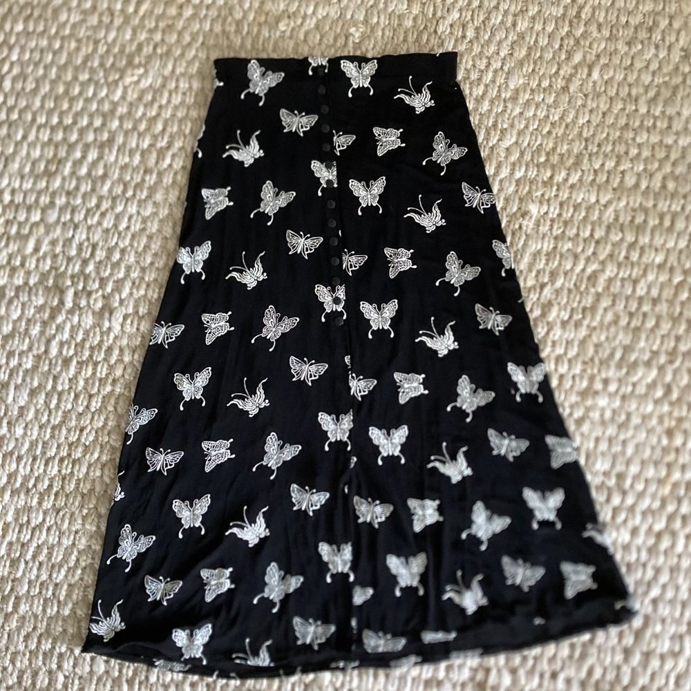 90s Y2K Vintage Black And White skirt butterfly pattern fits small through large